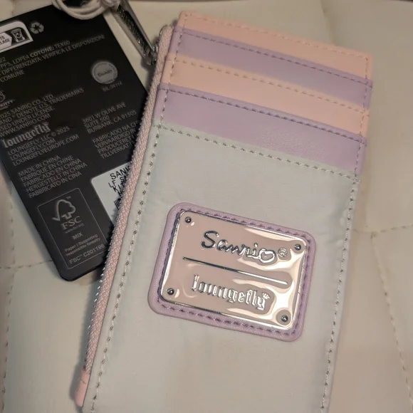 Loungefly x Pastel Hello Kitty Stripe Zip Cardholder - White, Lilac, Blush - Picture 2 of 3